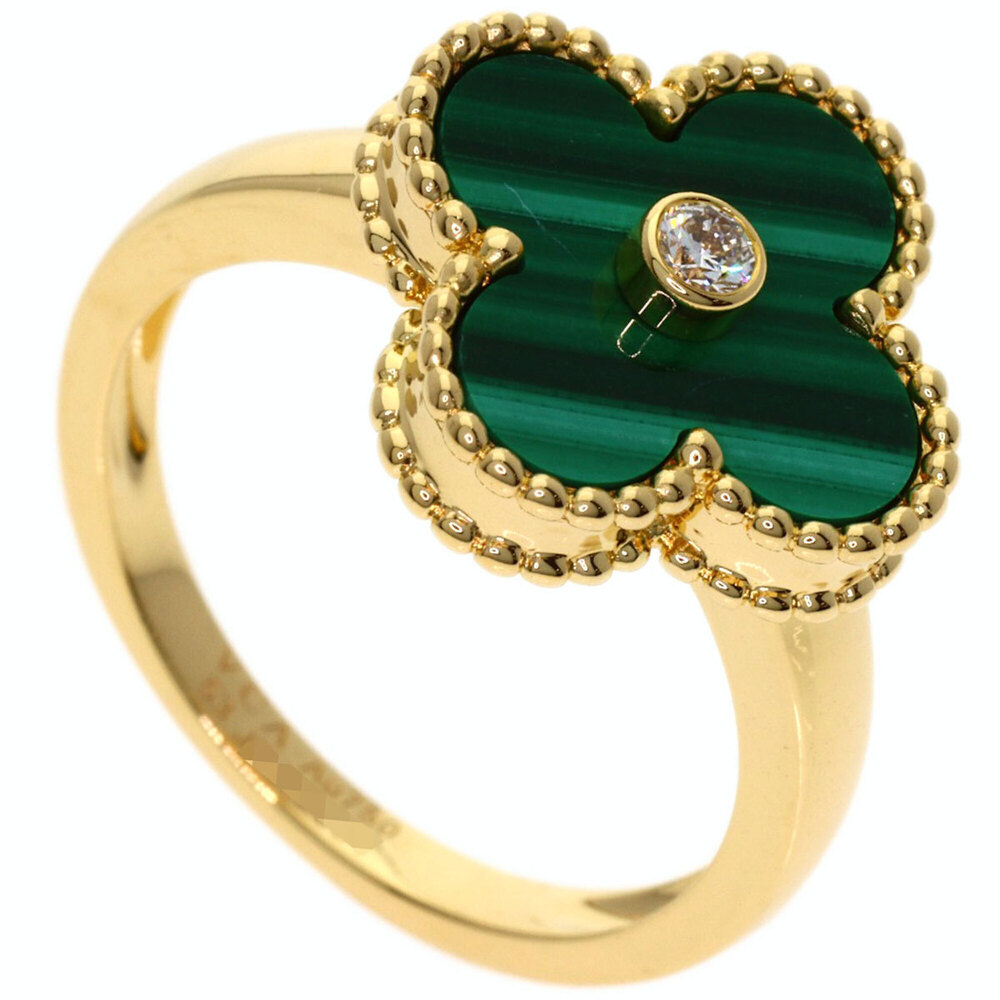 Van Cleef & Arpels Vintage Alhambra Malachite Ring #53, 18K Yellow Gold, Wome...